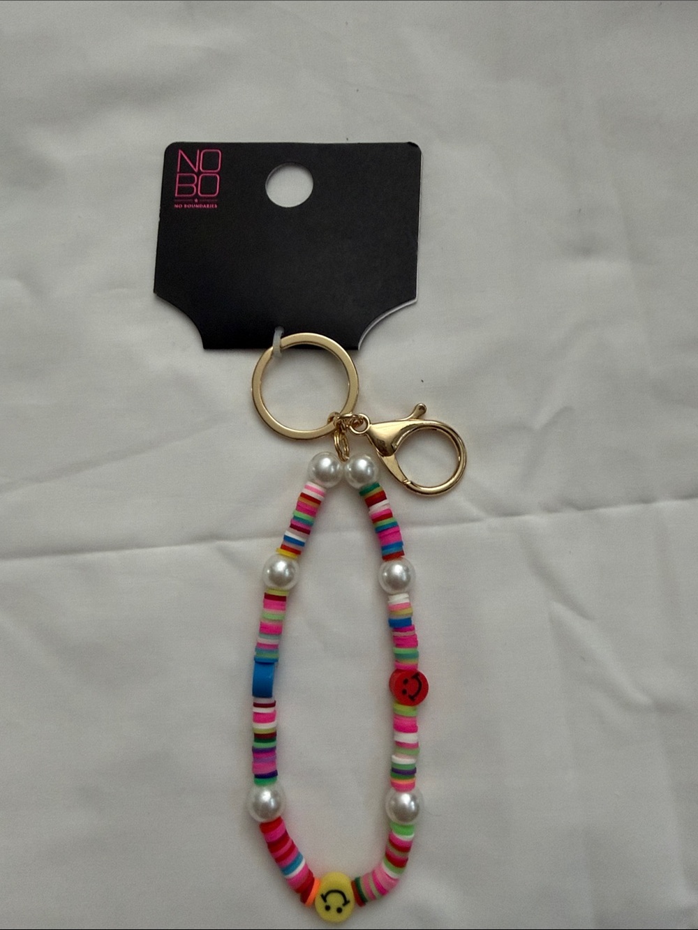 NOBO Multicolor Beaded Key & Card Holder Wristlet with Smile Charms